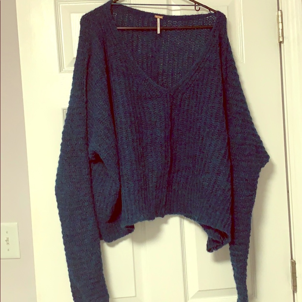 Free People dark teal crop sweater NWOT size L